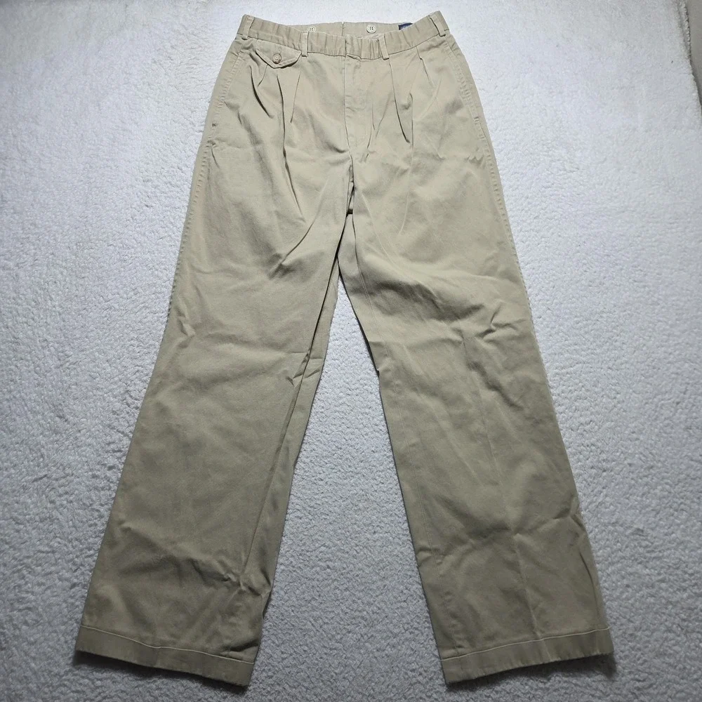 VTG 80s Polo Ralph Lauren Khaki Pants Mens 28x30 Double Pleat Talon Zip USA